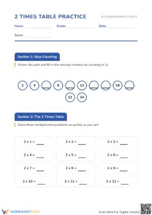 Printable 2 Times Table Worksheet | Grade 3 Math