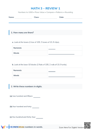 Printable Grade 3 Math Mid-Term Review Worksheet