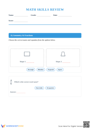 Printable Grade 4 Math Review Worksheet: Essential Practice