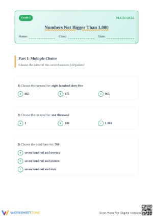 Grade 4 Place Value — Printable No-Prep Worksheet