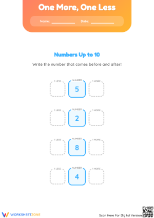 Printable One More, One Less Worksheet | Grade K Math