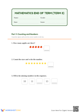 Grade 1 Aligned Term Test Worksheet: CCSS.MATH.CONTENT.1.OA.A.1