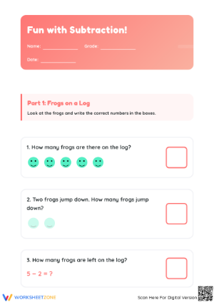 Kindergarten Subtraction — Printable No-Prep Worksheet