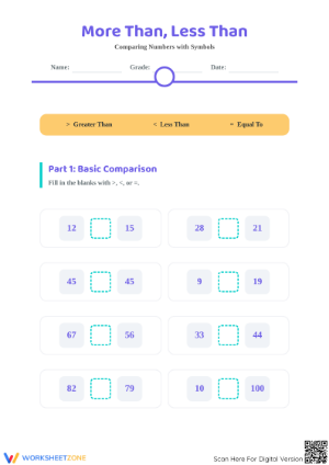 Grade 1 Comparing Numbers — Printable No-Prep Worksheet