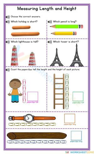 Measuring Length and Height: Worksheet