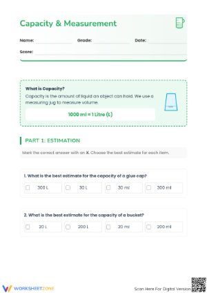 Grade 5 Capacity — Printable No-Prep Worksheet