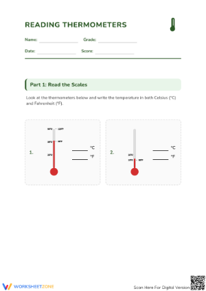 Grade 2 Reading Thermometers — Printable No-Prep Worksheet