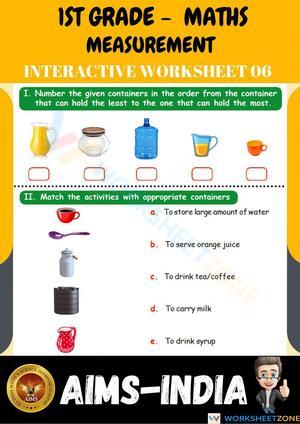1st Grade Capacity Measurement Worksheet