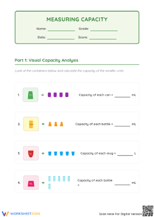 Grade 4 Capacity — Printable No-Prep Worksheet