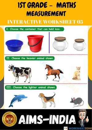 1st Grade Measurement Worksheet: Heavy and Light