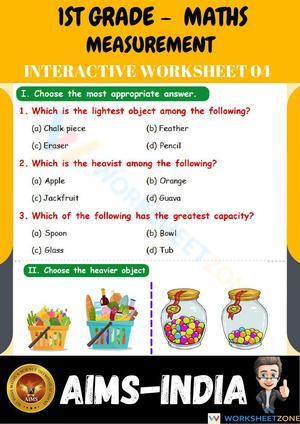1st Grade Measurement Worksheet Light and Heavy