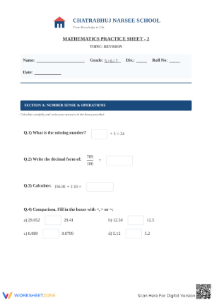 Grade 6 Mixed Math Review — Printable No-Prep Worksheet