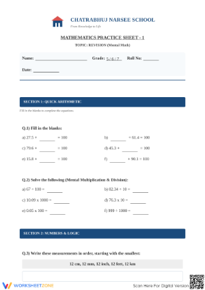 Grade 5 Mental Math — Printable No-Prep Worksheet