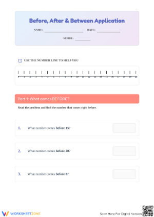 Printable Before After and Between Worksheet | Grade 1 Math