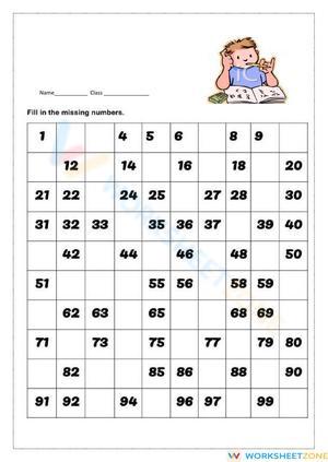 Fill in the Missing Numbers: Worksheet