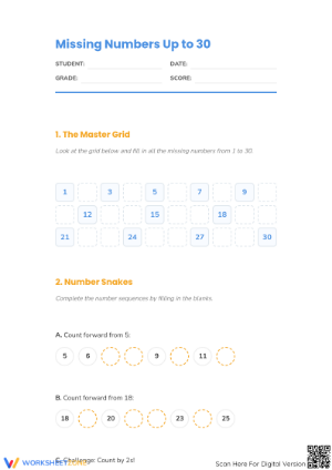 Missing Numbers to 30 Worksheet | Printable Math Guide