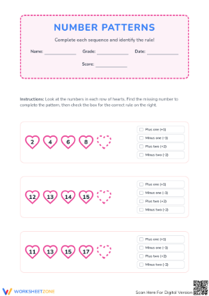 Printable Number Patterns Worksheet | Grade 1-4 Essential