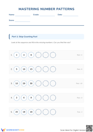 Printable Number Patterns Worksheet | Grade 1-4 Math Aligned