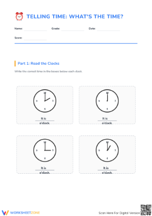 Printable Telling Time Worksheet | Grade 2 Math Aligned