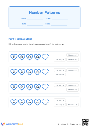 Printable Number Patterns Worksheet | Grade 1-2 Essential