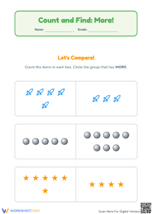 Printable More or Less Worksheet | Kindergarten Math