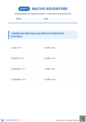 Large Number Operations Worksheet | Printable Grade 5 Math