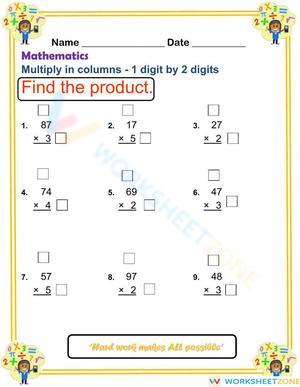Multiplication of 2 digits by 1 digit
