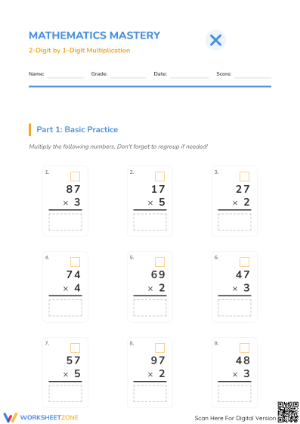 Grade 3-4 Multiplication — Printable No-Prep Worksheet