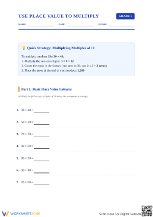 Printable Grade 5 Place Value Multiplication Worksheet