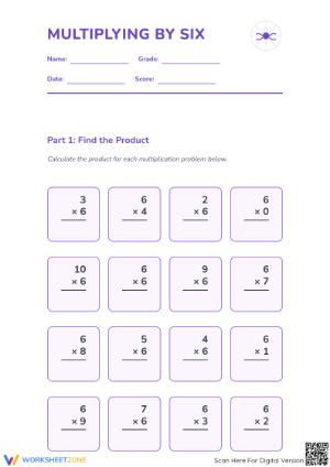Essential Multiply by 6 Practice Worksheet | Grade 3 Math