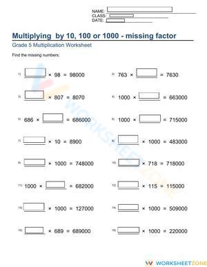 Multiplying by 10, 100 and 1000