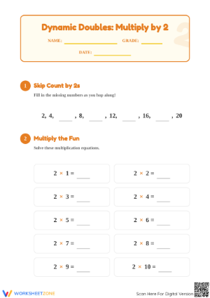Printable Multiply by 2's Worksheet: Essential Math Fluency