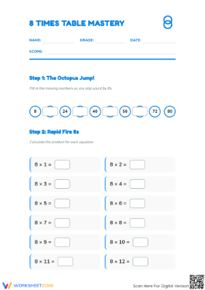 Essential 8 Times Table Mastery Worksheet | Grade 3 Math