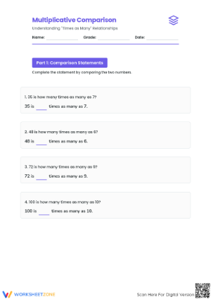 Printable Multiplicative Comparison Worksheet | Grade 4 Math