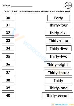 Matching Number Names and Numerals 30-40