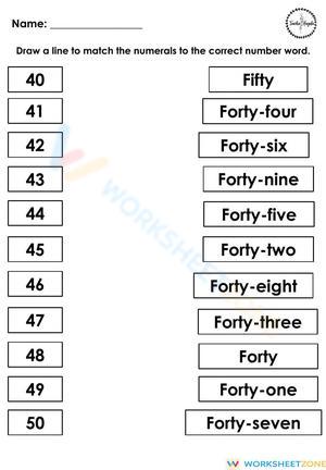 Matching Number Names and Numerals 40-50