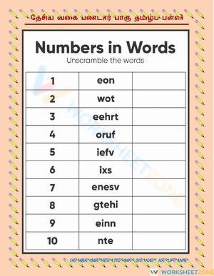 Unscramble Numbers in Words – Fun Vocabulary Worksheet

