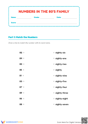 Numbers in the 80's Worksheet | Essential Grade 1 Math