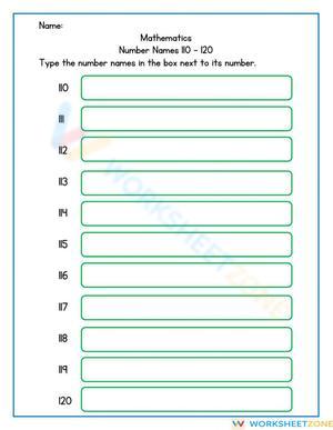 Number Names 110 Level 1 Worksheet