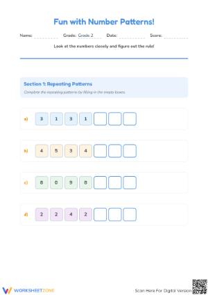 Essential Grade 2 Number Patterns & Series Worksheet