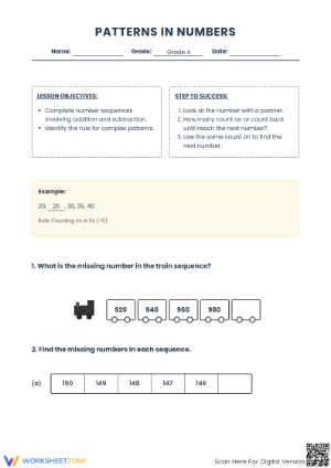 Essential Number Patterns Worksheet | Grade 4 Printable