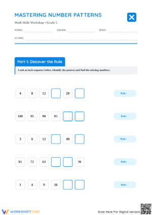 4.OA.C.5 Worksheet: Number Patterns Quiz | Grade 5 Aligned