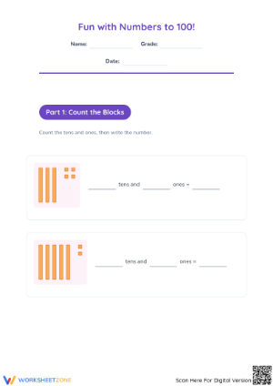 Grade 3 Numbers to 100 — Printable No-Prep Worksheet