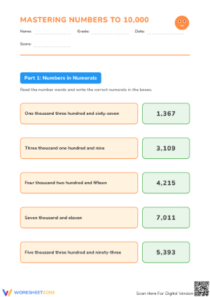 Essential Numbers up to 10,000 Worksheet | Grade 4 Math