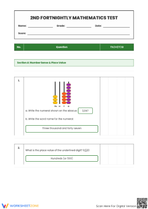 Complete Grade 4 Math Worksheet: Place Value & Geometry