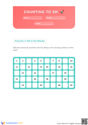 Printable Counting to 50 Worksheet | Grade 1 Math