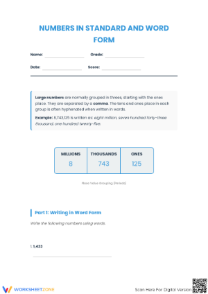 Numbers in Standard and Word Form: Essential Grade 4 Sheet