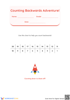 Printable Counting Backwards & Addition | Grade 1 Math