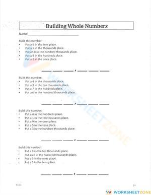 Building Whole Numbers Worksheet