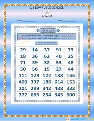 Odd and Even Numbers for Grade 2